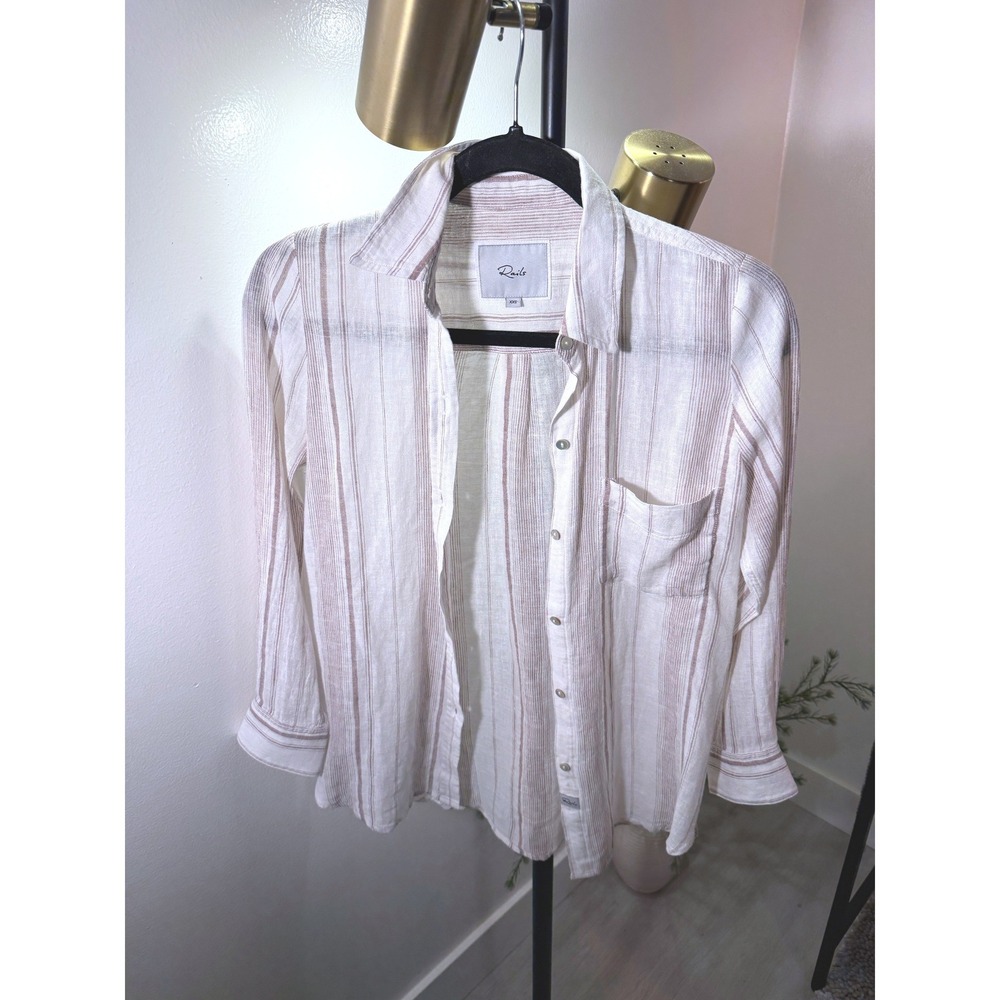 Rails XXS Striped Gauze Button Down Shirt Cream Mauve Coastal Chic Relaxed Fit